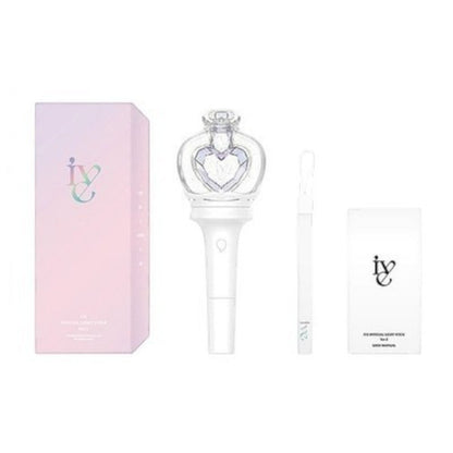 Lightstick Shop IVE Official Lightstick Ver.2 with heart-shaped glitter dome, white handle, wrist strap, and packaging.