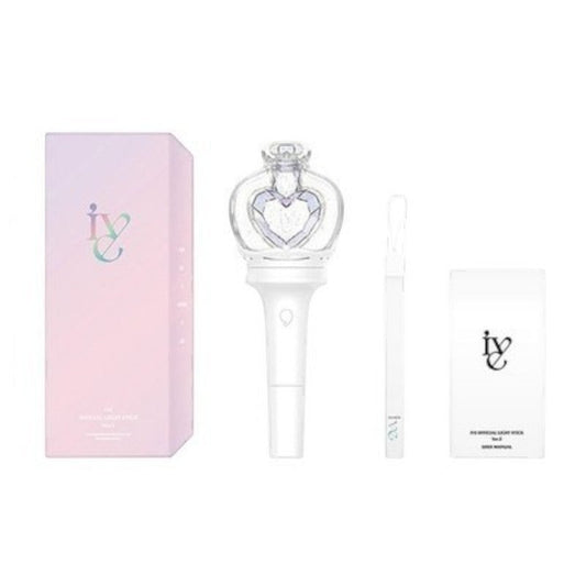 Lightstick Shop IVE Official Lightstick Ver.2 with heart-shaped glitter dome, white handle, wrist strap, and packaging.
