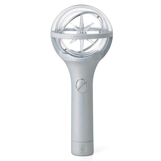 Lightstick Shop official KATSEYE lightstick featuring a clear spherical globe with a star emblem on a silver handle.