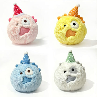 CORTIS Ball birthday plush in pink, yellow, blue, and white with felt party hats