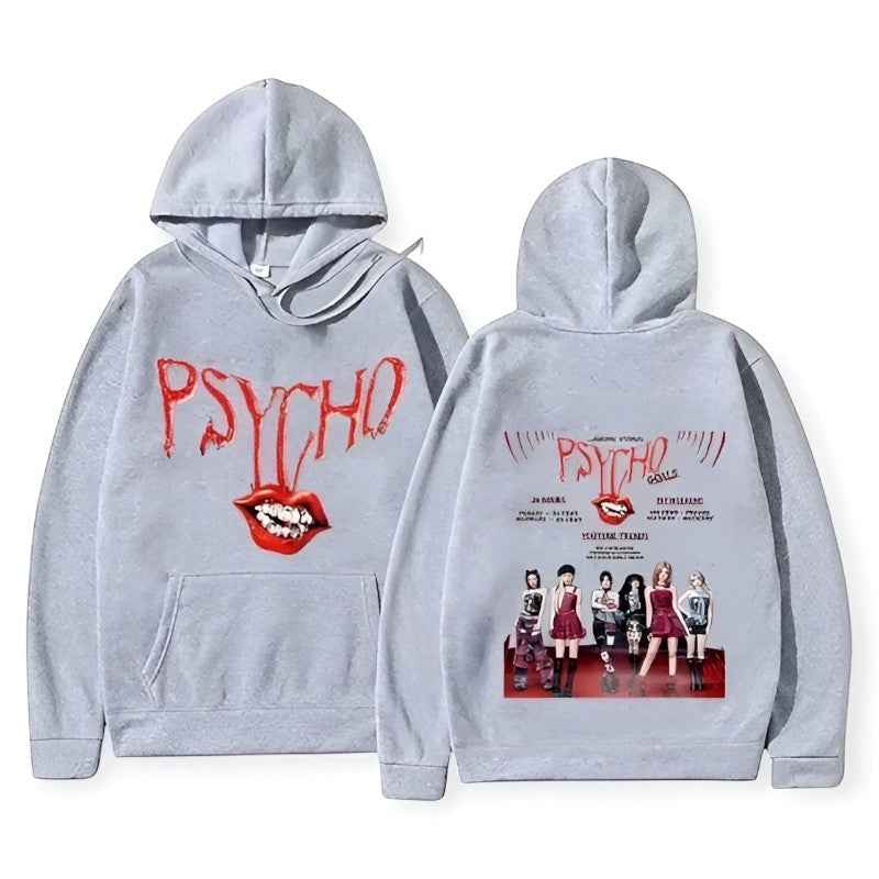 PSYCHO Graphic Pullover Hoodie Grey - BABYMONSTER Hoodie