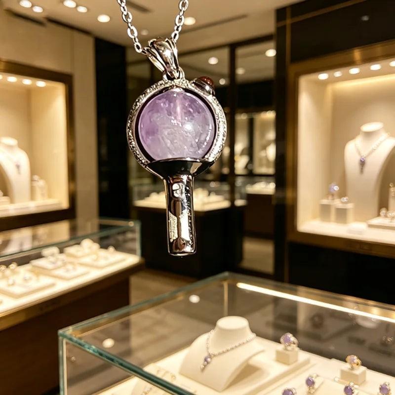 BT21 Lightstick Collarbone Necklace purple crystal pendant BTS
