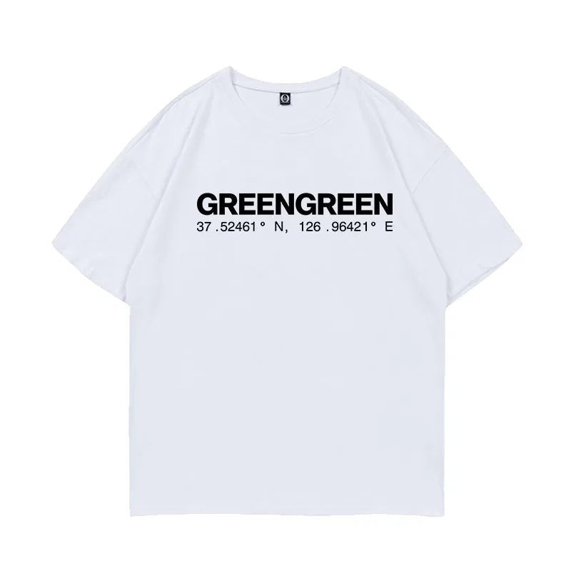 CORTIS GREENGREEN white cotton t-shirt with black wordmark and coordinates print