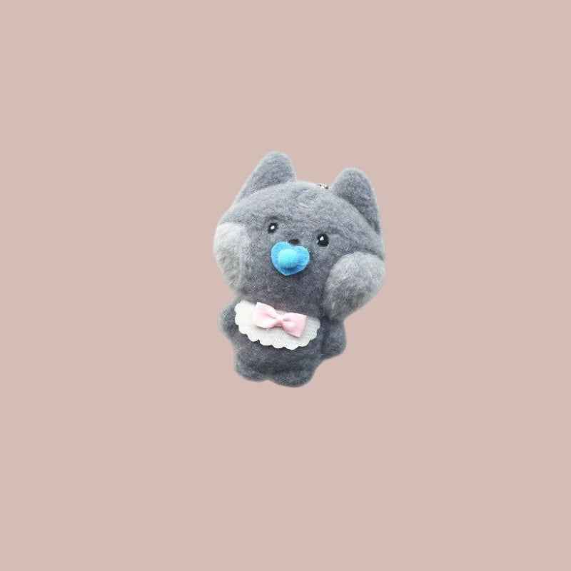 Lightstick Shop Zeroni grey plush mascot doll with blue pacifier and pink bow bib