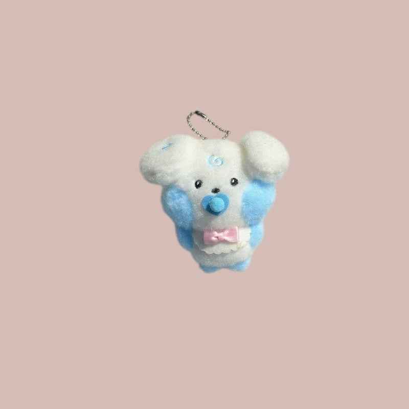 Lightstick Shop Zeroni plush mascot doll, white and blue, with pacifier and pink bow.