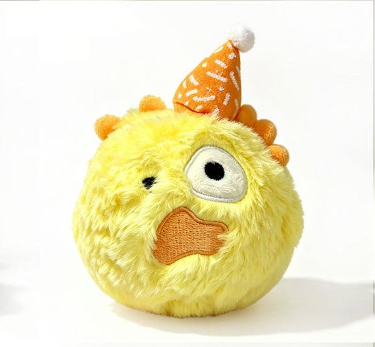 CORTIS Ball birthday plush in yellow with a sprinkle-pattern party hat