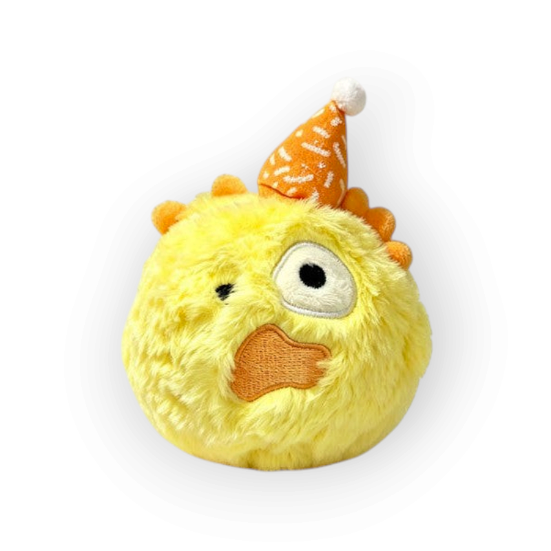 CORTIS Ball birthday plush in yellow with a sprinkle-pattern party hat