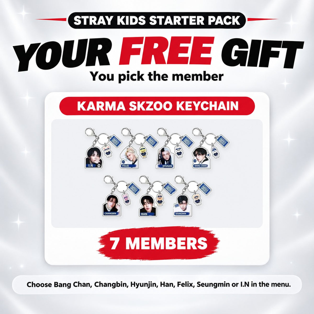 Free gift in the Stray Kids Starter Pack: KARMA SKZOO keychain, you pick the member - Stray Kids Lightstick Bundle
