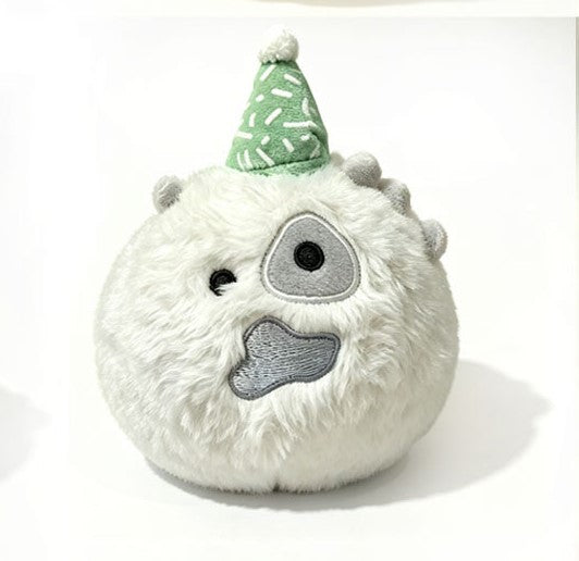 CORTIS Ball birthday plush in white with a sprinkle-pattern party hat and mismatched eyes