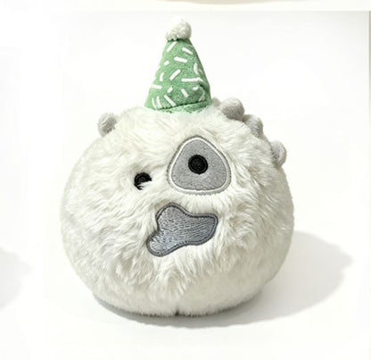 CORTIS Ball birthday plush in white with a sprinkle-pattern party hat and mismatched eyes